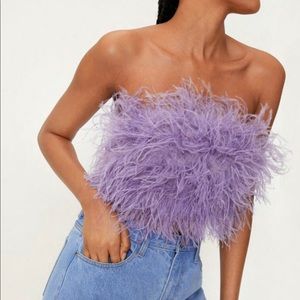 Feather Cropped Bandeau Corset Top! Fluffy